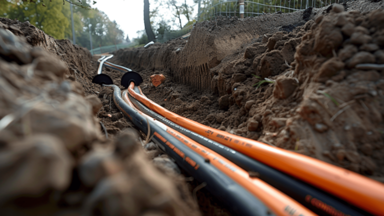 Tiefbau im Glasfaserausbau: Kabel verlegt in Erde
